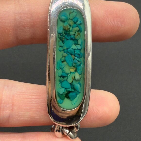 Vtg Celebrity NY Unisex Chunky Mens Bracelet Green Chip Curb Chain Silver Tone - Picture 7 of 10